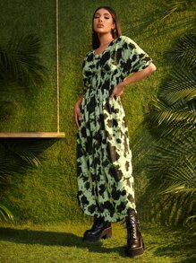 SHEIN VCAY 紮染打褶蝙蝠袖洋裝