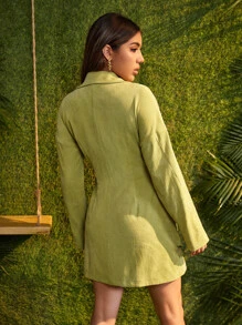 Lapel Collar Button Detail Drop Shoulder Blazer - Lime Green - View 2
