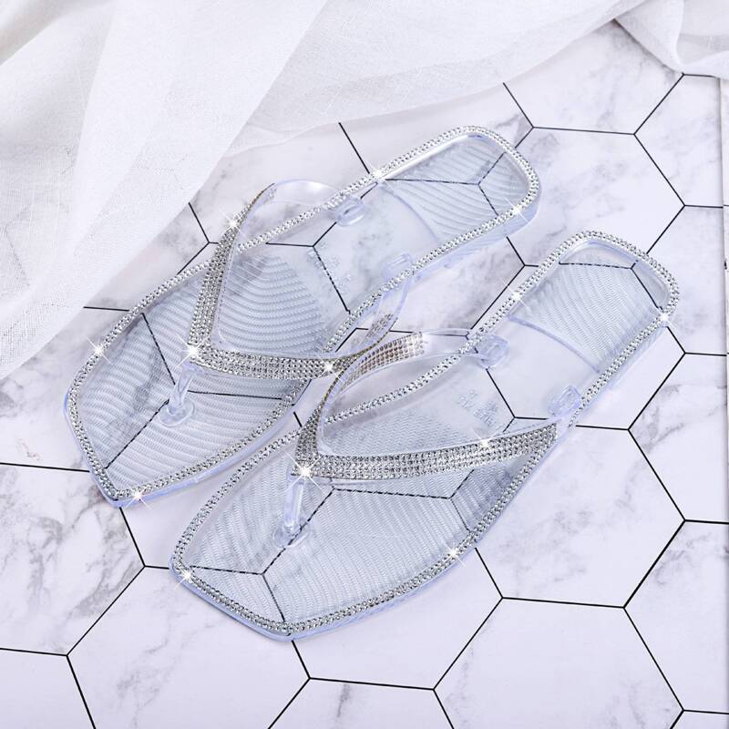 

Clear Rhinestone Decor Flip Flops