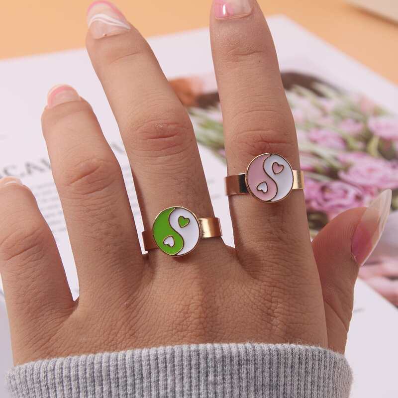 

2pcs Yin & Yang Graphic Ring, Gold