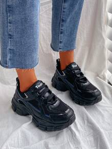 Minimalist Lace-up Front Chunky Sneakers - Black - View 2