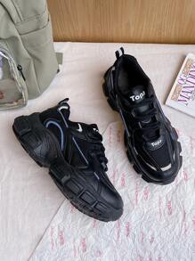 Minimalist Lace-up Front Chunky Sneakers - Black - View 4