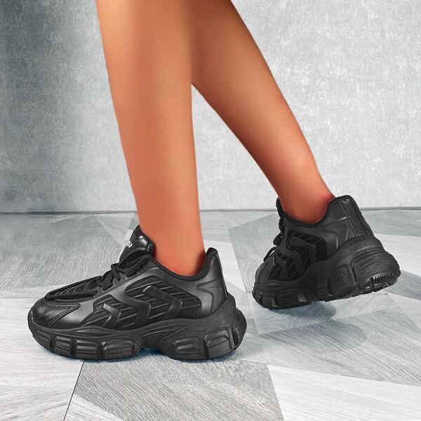 

Minimalist Lace-up Front Chunky Sneakers, Black