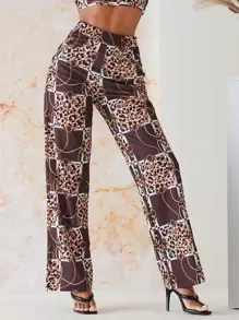 SHEIN VCAY Quần Chuỗi Ren lên Tất cả trên in Boho - Cà phê nâu - Xem 1