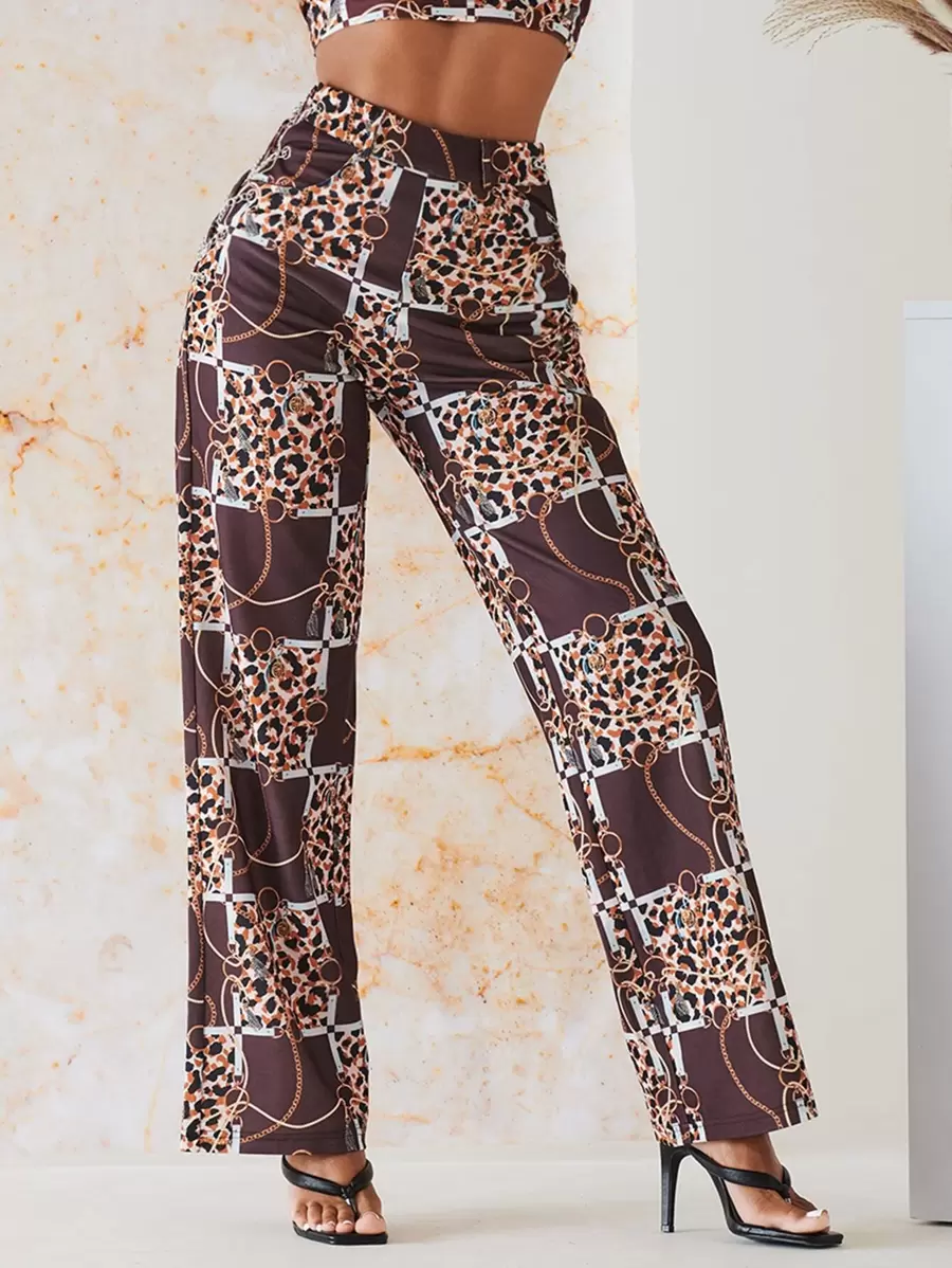 SHEIN VCAY Quần Chuỗi Ren lên Tất cả trên in Boho - Cà phê nâu - Xem 1