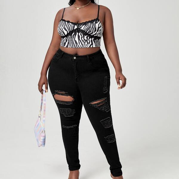 

Plus Ripped Skinny Jeans, Black
