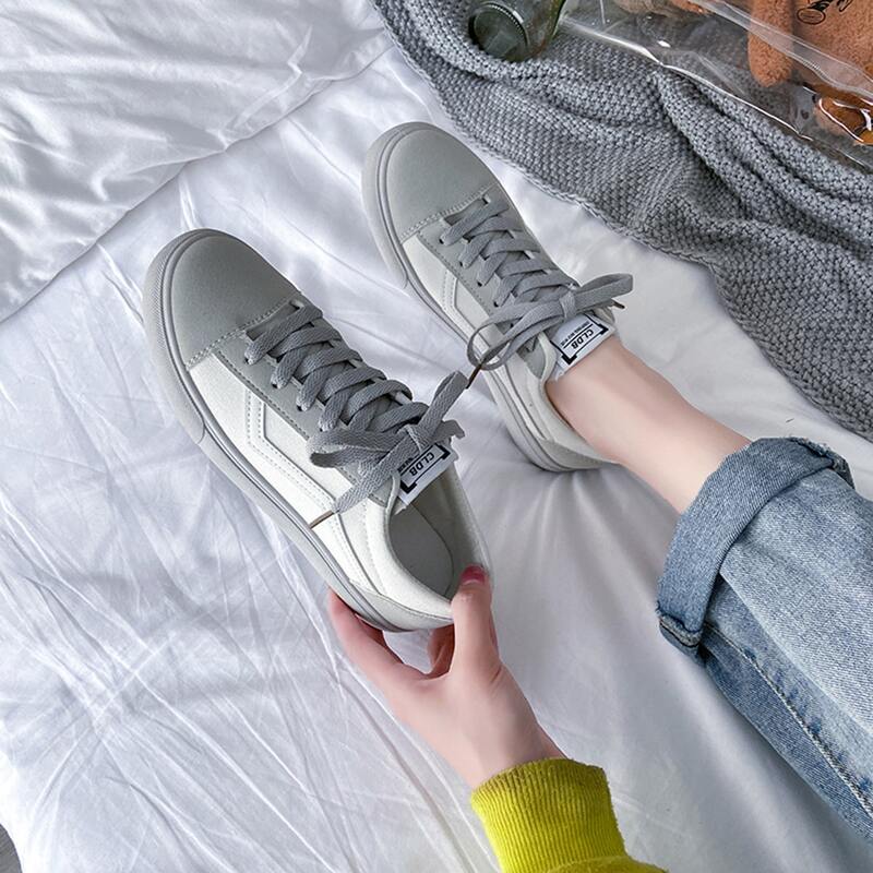 

Two Tone Lace Up Front Canvas Shoes, Grey