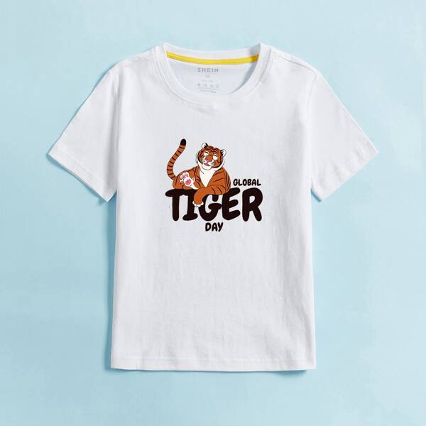 

Toddler Boys Tiger & Letter Graphic Tee, White