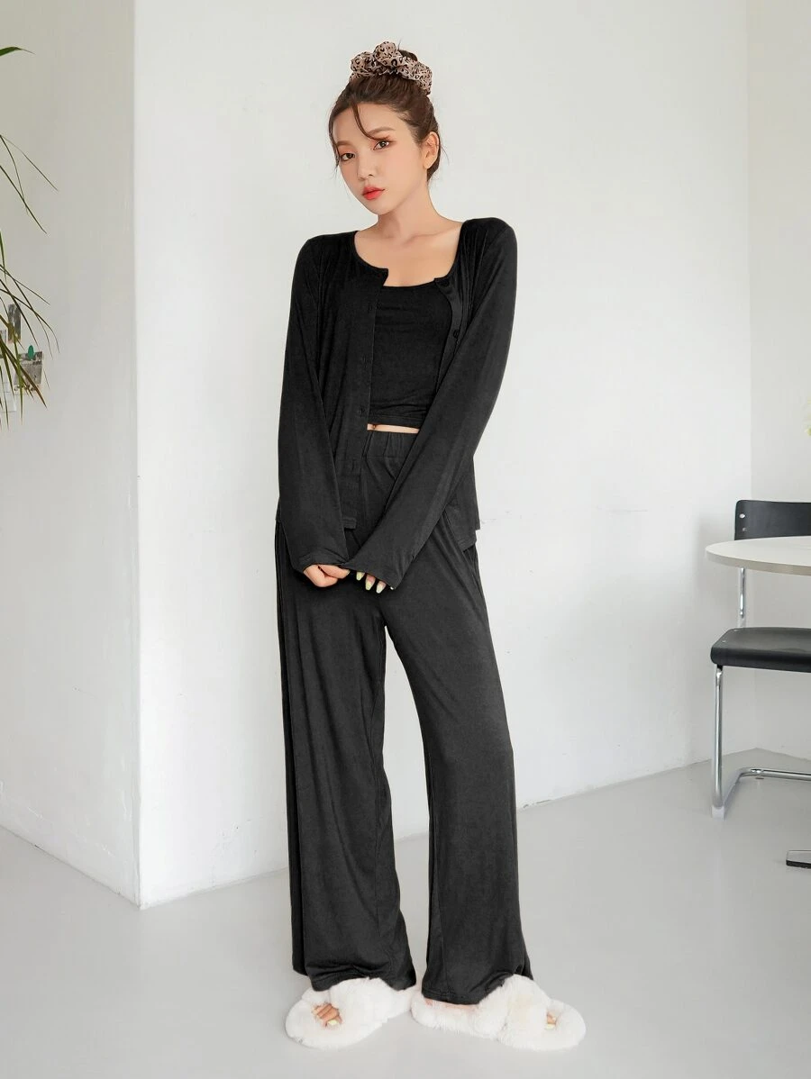 DAZY Conjunto de 3 piezas de ropa de estar, pijama de otoño - Negro - Ver 1