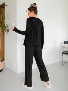 DAZY Conjunto de 3 piezas de ropa de estar, pijama de otoño - Negro - Ver 4