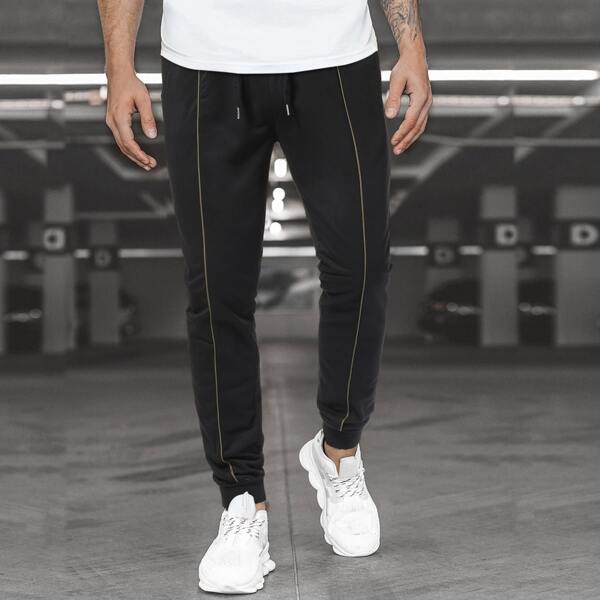 

Men Contrast Binding Drawstring Waist Sweatpants, Black