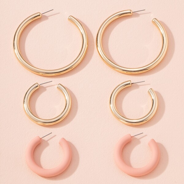 

3pairs Cuff Hoop Earrings, Multicolor