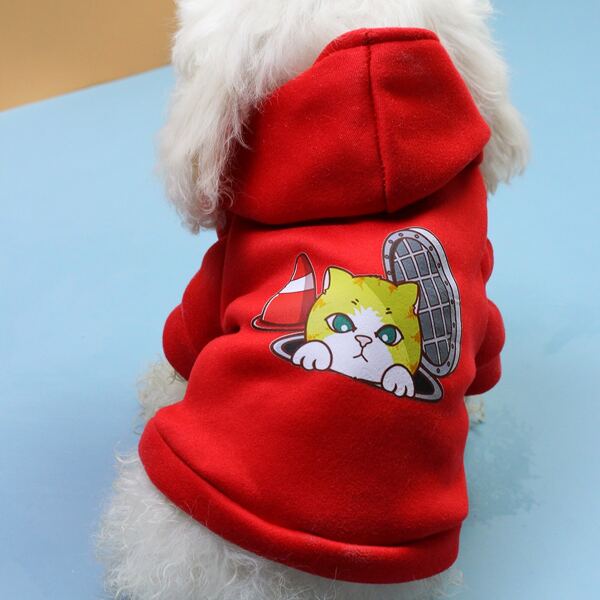 

Cartoon Cat Print Pet Hoodie, Multicolor