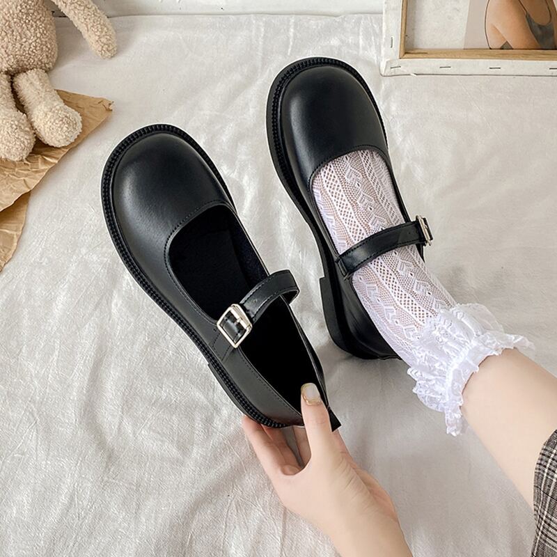 

Minimalist Buckle Decor Mary Janes, Black