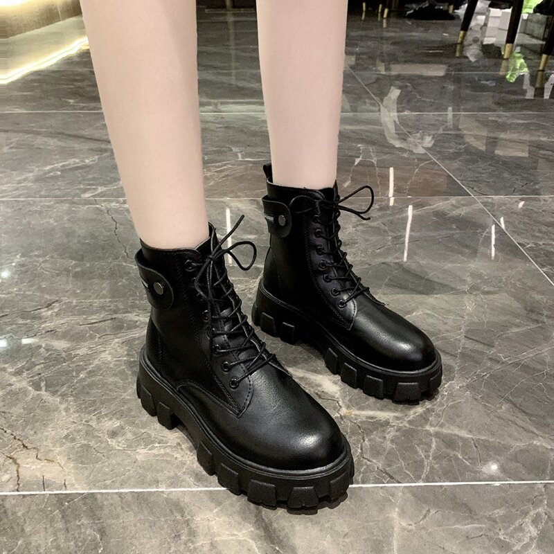 

Minimalist Lace Up Front Combat Boots, Black