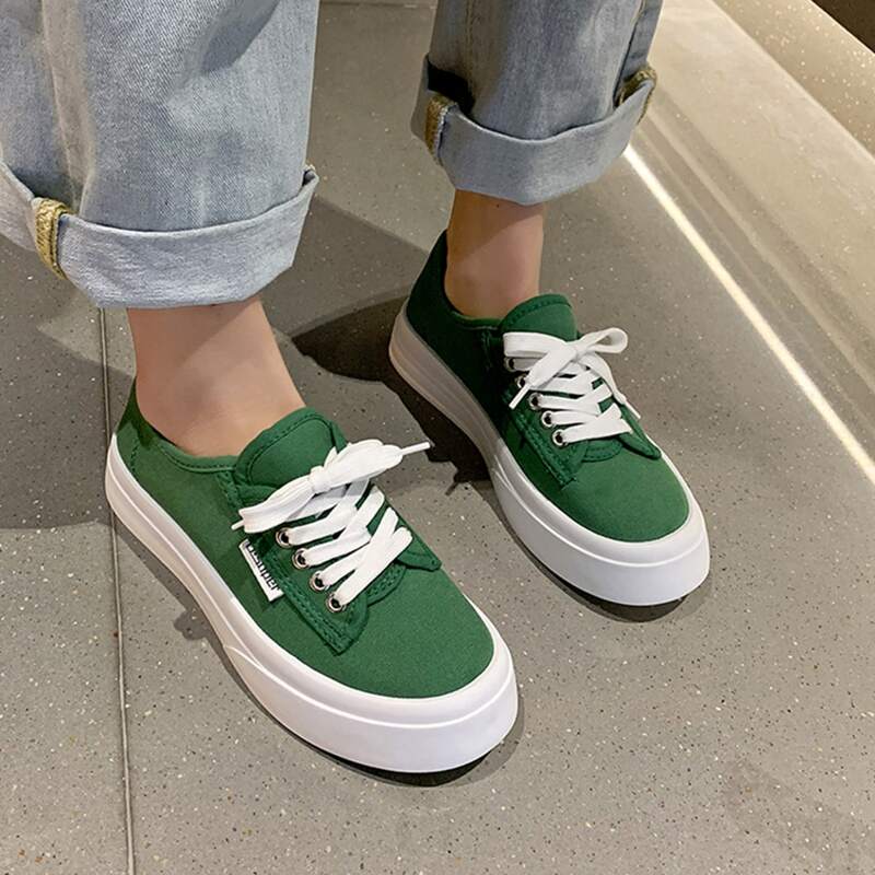 

Minimalist Lace Up Front Canvas Shoes, Green