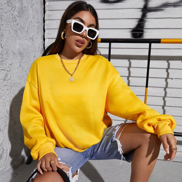 

Solid Drop Shoulder Pullover, Yellow