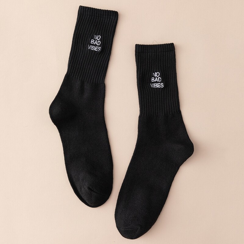 

Letter Embroidery Crew Socks, Black
