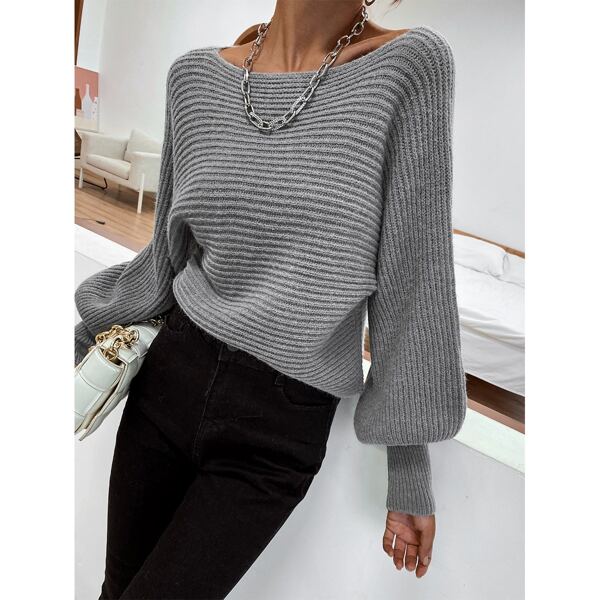 

Solid Batwing Sleeve Sweater, Dark grey