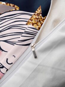 Cartoon Graphic Duvet Cover Set Without Filler - Multicolor - View 4