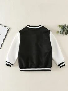Girls Letter Patched Colorblock Contrast Trim Varsity Jacket