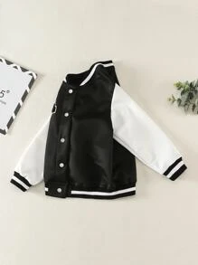 Girls Letter Patched Colorblock Contrast Trim Varsity Jacket