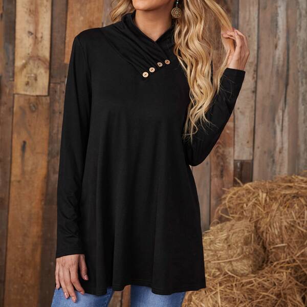 

Button Detail Solid Tee, Black