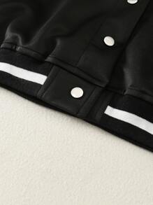 Girls Letter Patched Colorblock Contrast Trim Varsity Jacket