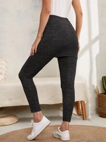 SHEIN Leggings tejido jaspeado 2 en 1 - Gris Oscuro - Ver 3