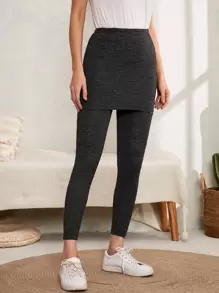 SHEIN Leggings tejido jaspeado 2 en 1 - Gris Oscuro - Ver 1