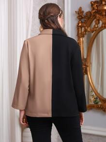 SHEIN Unity Plus Two Tone Double Breasted Shawl Collar Blazer - Multicolor - View 2