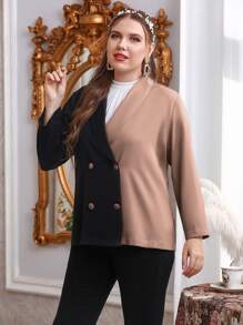 SHEIN Unity Plus Two Tone Double Breasted Shawl Collar Blazer - Multicolor - View 4