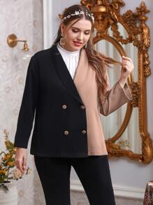 SHEIN Unity Plus Two Tone Double Breasted Shawl Collar Blazer - Multicolor - View 5