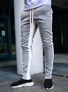 Manfinity Campus Court Hombres Pantalones deportivos panel en contraste con cordón - Gris Claro - Ver 1