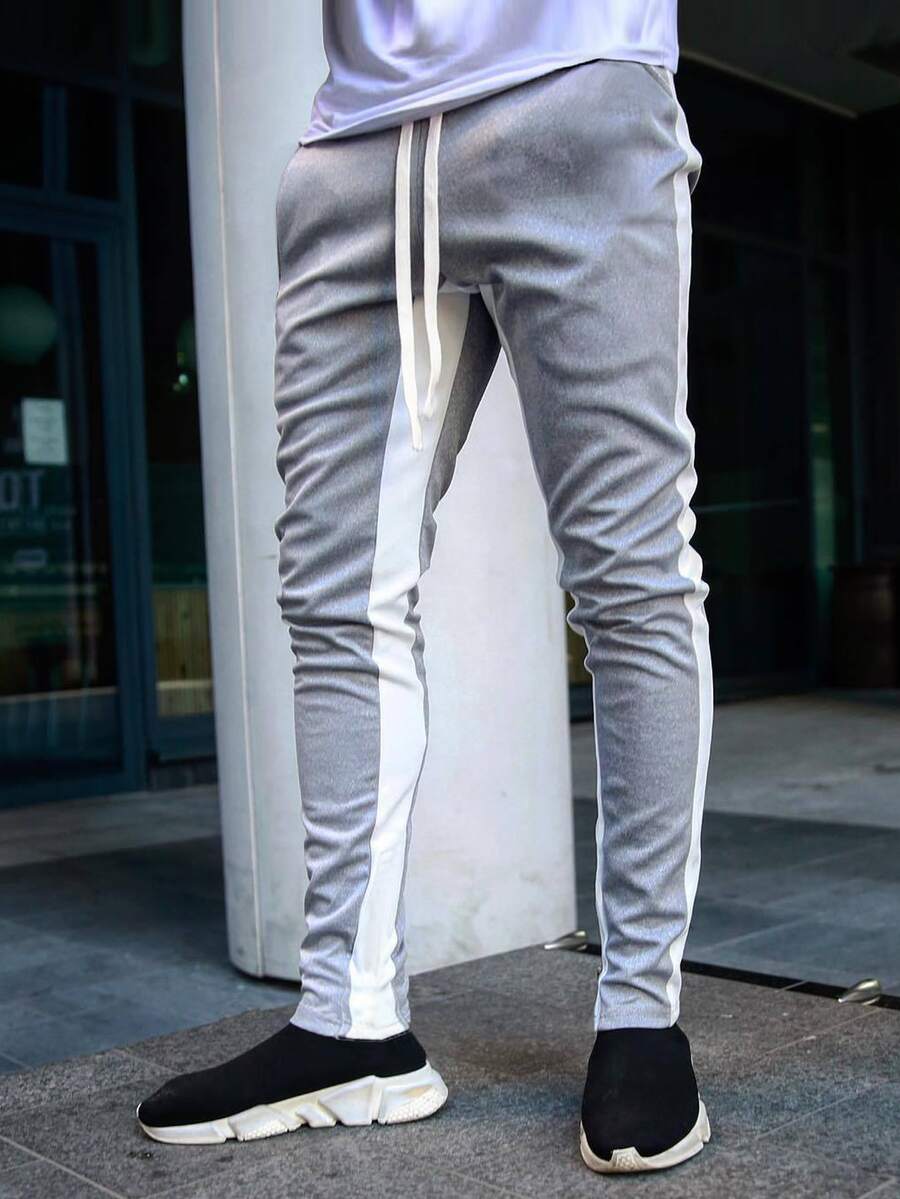 Manfinity Campus Court Hombres Pantalones deportivos panel en contraste con cordón - Gris Claro - Ver 1