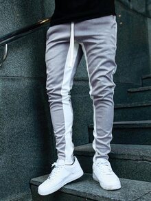 Manfinity Campus Court Hombres Pantalones deportivos panel en contraste con cordón - Gris Claro - Ver 5