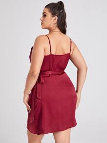 SHEIN Plus Tie Side Wrap Cami Dress - Burgundy - View 4