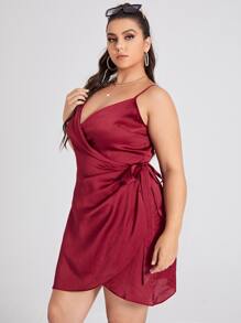 SHEIN Plus Tie Side Wrap Cami Dress - Burgundy - View 2