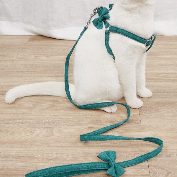 

1pc Bow Decor Pet Harness & 1pc Leash, Green