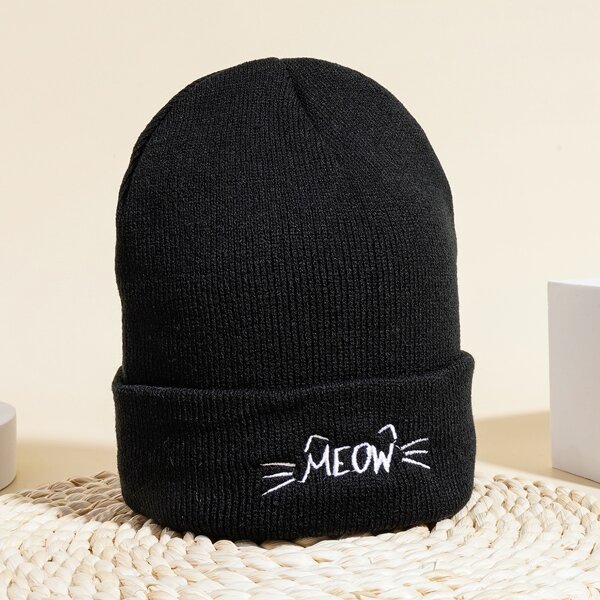 

Letter Embroidery Beanie, Black