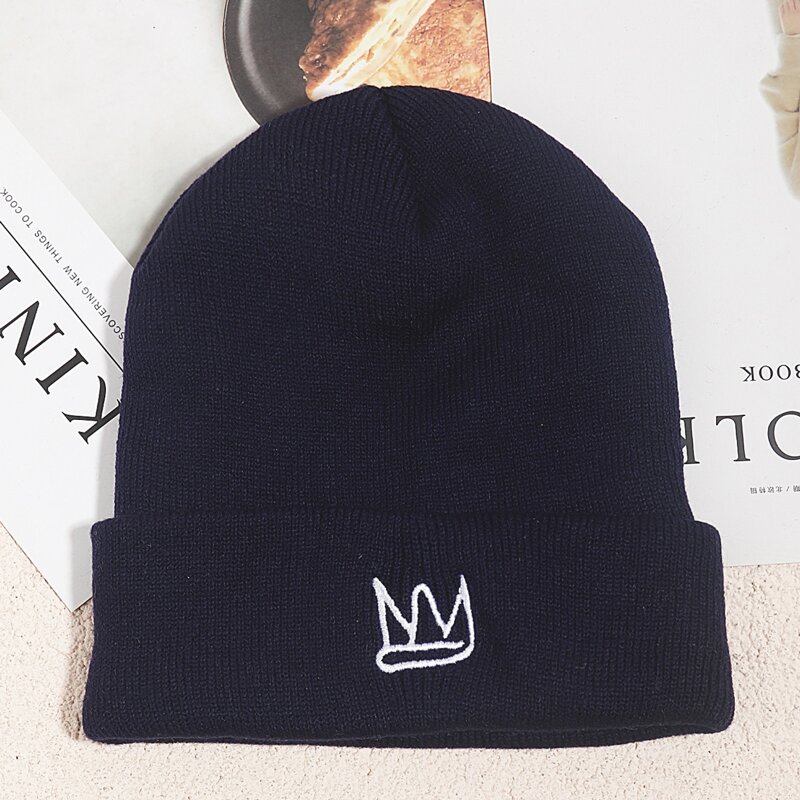 

Crown Embroidery Beanie, Navy blue