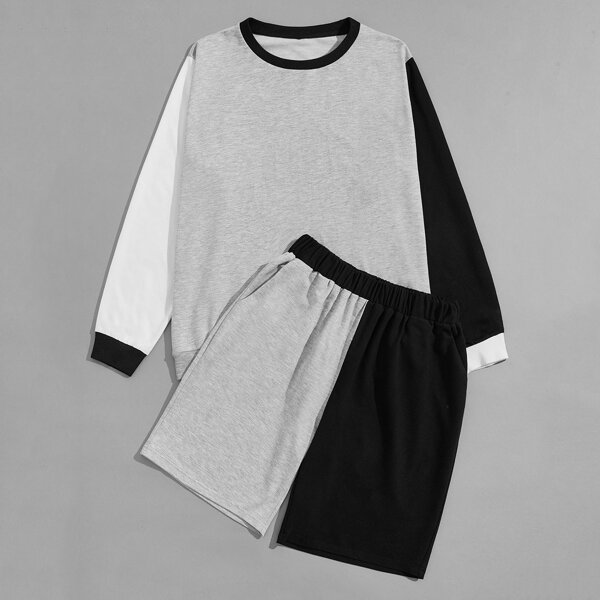 

Men Color Block Sweatshirt & Track Shorts, Multicolor