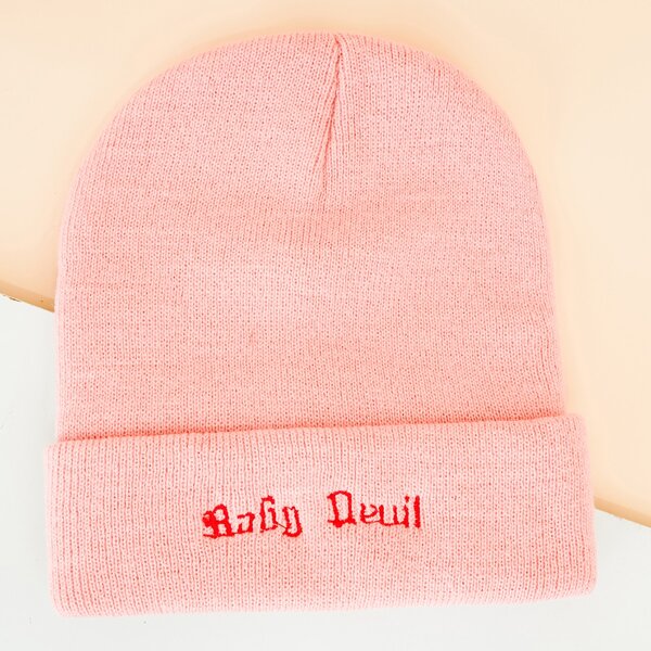 

Letter Embroidered Beanie, Pink