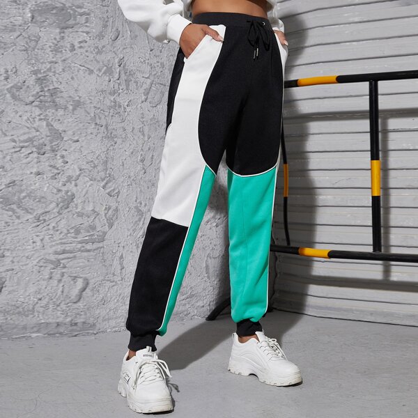 

Color Block Drawstring Waist Sweatpants, Multicolor