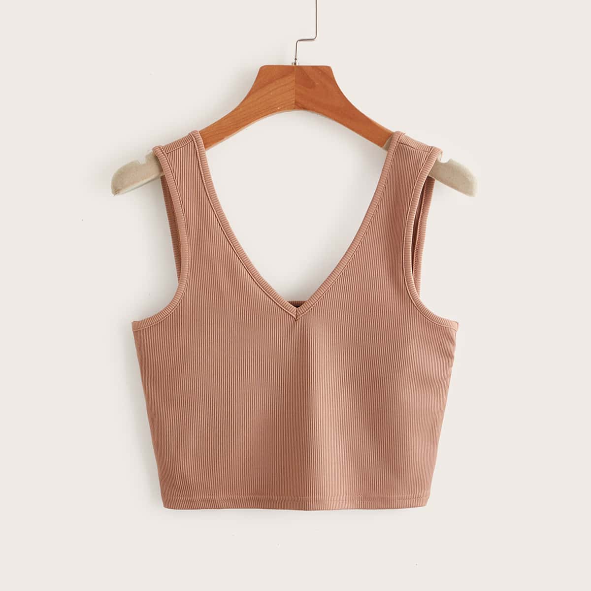 

Solid Ribbed Tank Top, Khaki