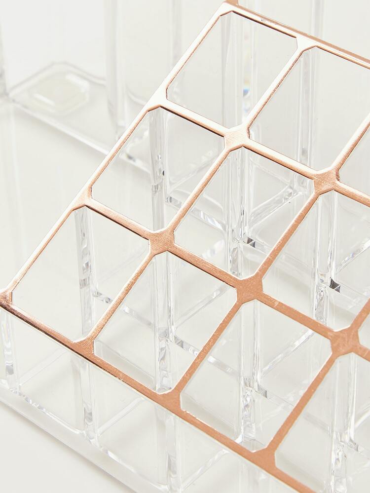 SHEIN Exclusivo Organizador de Maquillaje Multifunción BASIC LIVING -Con borde de color oro rosa - transparente - Añade 4