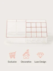 SHEIN Exclusivo Organizador de Maquillaje Multifunción BASIC LIVING -Con borde de color oro rosa - transparente - Ver 8