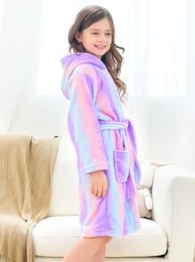 少女亮紫色竖条纹家居服浴袍