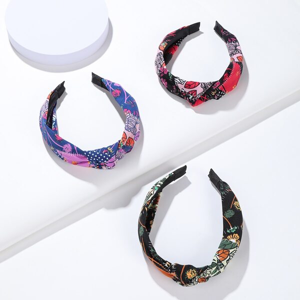 

3pcs Flower Print Headband, Multicolor