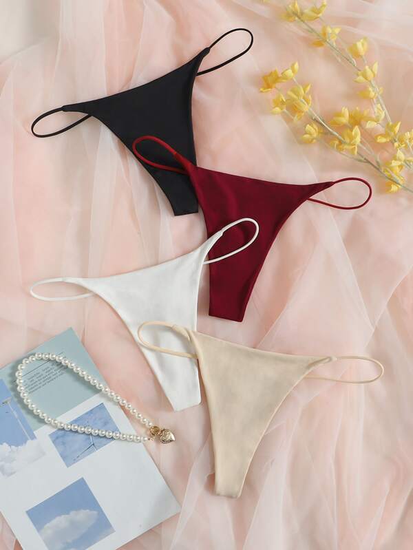 Women's High Stretch Plain Thong Panties Sexy Casual Multicolor Underwear Set